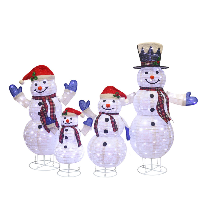 The Holiday Aisle® Hutto 4 Piece 3D Lighted Snowman Family Outdoor